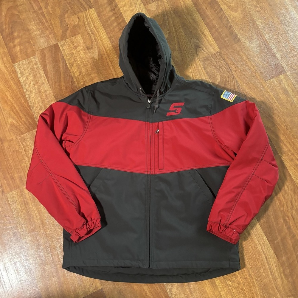 Snap-on Jacket Mens Large Red Black Hooded Quilted Softshell Full Zip USA